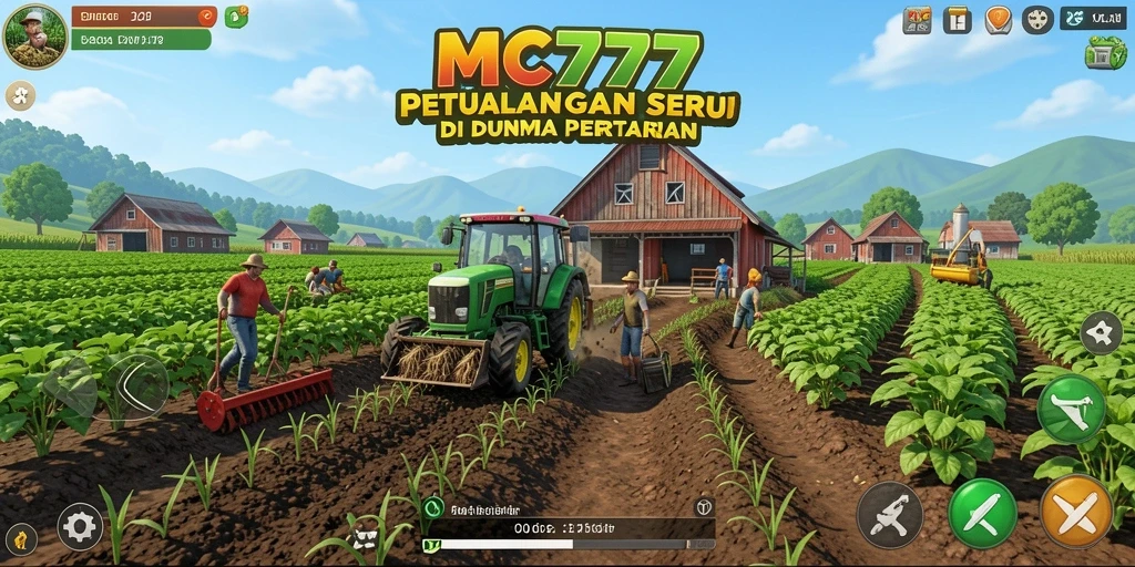 Screenshot gameplay <strong>MC777</strong> memperlihatkan suasana ladang yang indah dan aktivitas bertani yang menyenangkan.