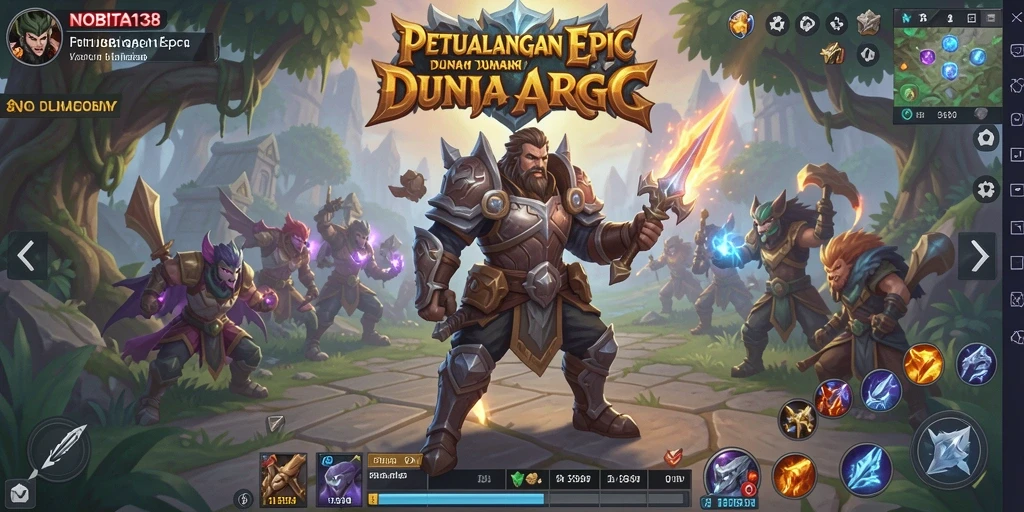 Screenshot gameplay NOBITA138 menampilkan pertarungan epik dengan karakter yang kuat.