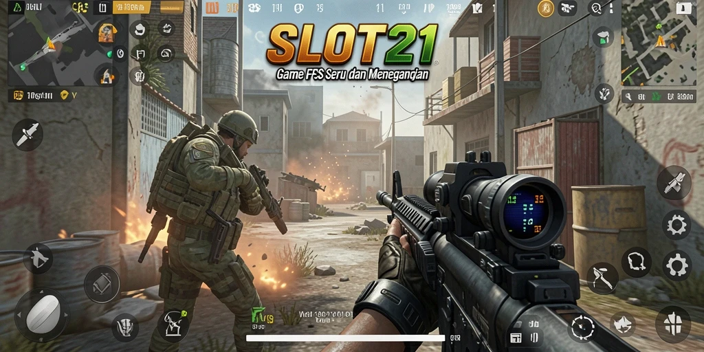 Screenshot menampilkan aksi intens gameplay FPS SLOT21.