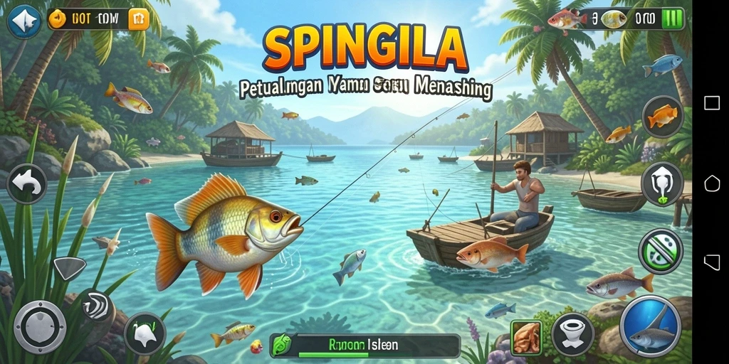 Screenshot gameplay SPINGILA menampilkan momen memancing yang mendebarkan.