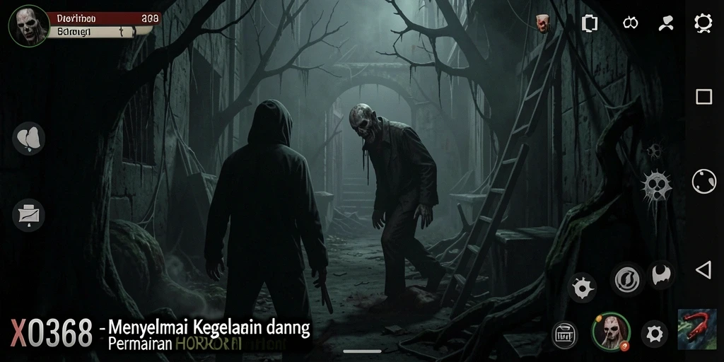 Tangkapan layar gameplay menegangkan dari XO368 dalam suasana kelam.