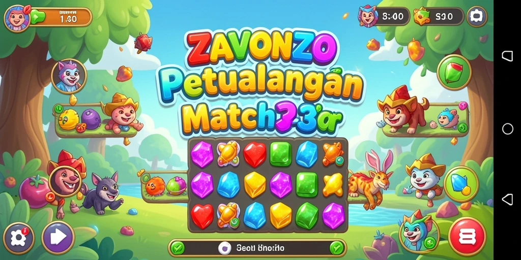 Tampilan gameplay ZAVONZO dalam aksi Match-3 yang menarik.
